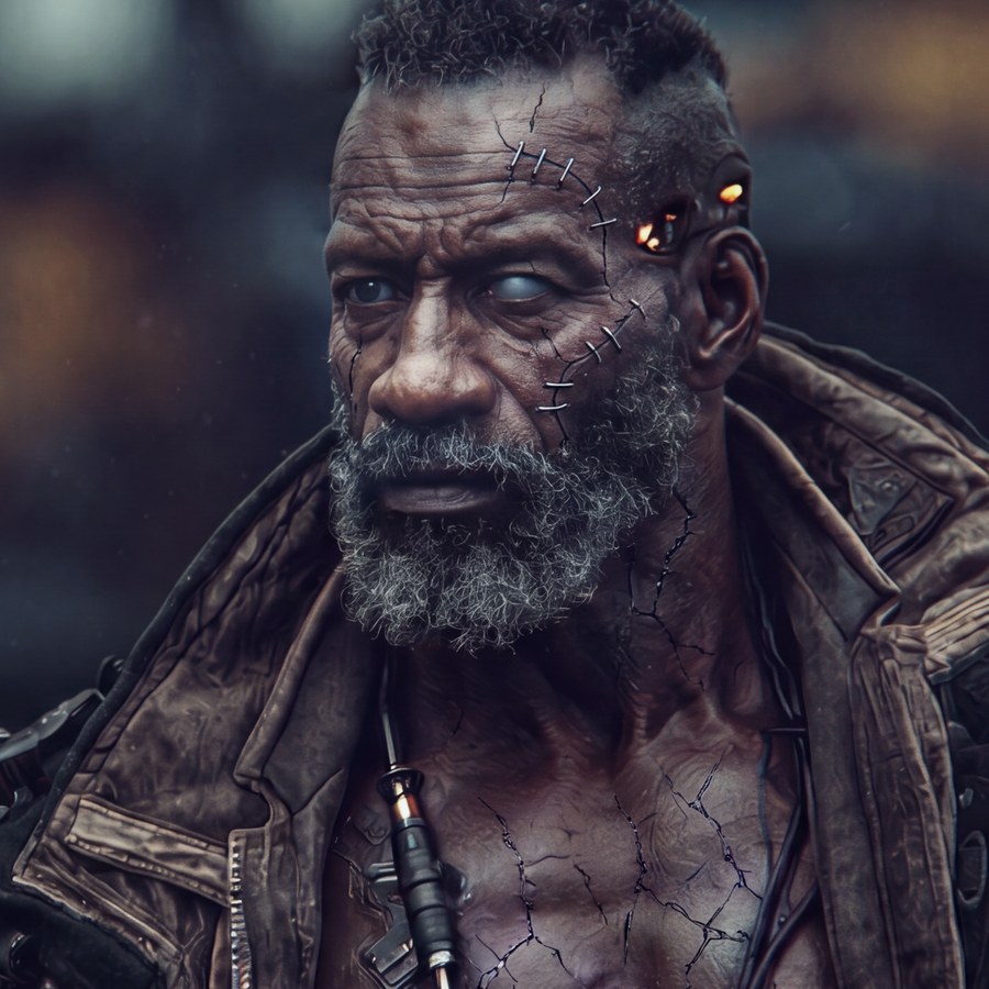 A miner who survived the rime into true old age, greyed and seaming with violet crystal, one eye clouded