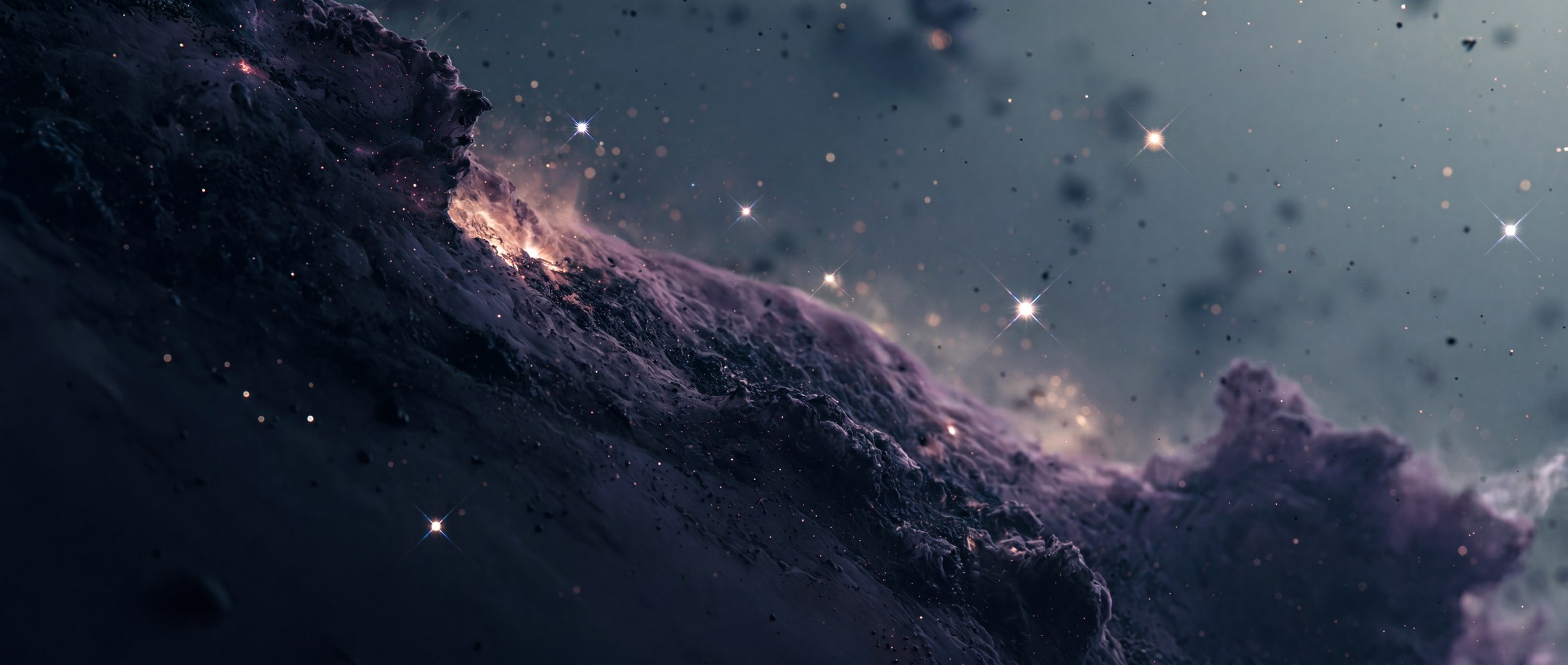 The deep: a violet nebula wheeling with dust and starlight